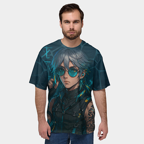 Мужская футболка оверсайз Аль-Хайтам в стиле киберпанка / 3D-принт – фото 3