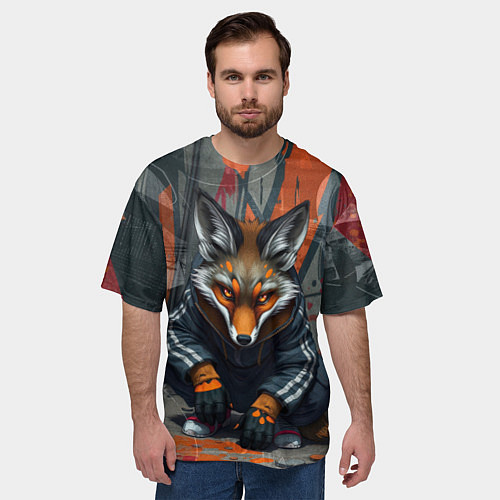 Мужская футболка оверсайз Лис из подворотни / 3D-принт – фото 3