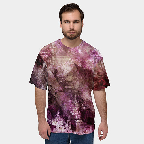 Мужская футболка оверсайз Абстракция - dark trash atom with violet / 3D-принт – фото 3