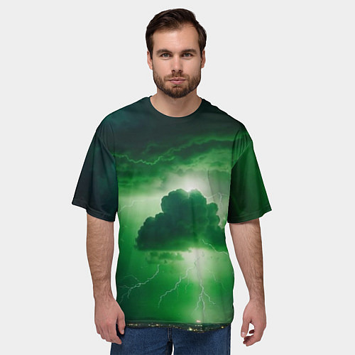 Мужская футболка оверсайз Зелёный гром / 3D-принт – фото 3