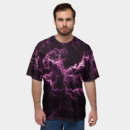 Мужская футболка оверсайз Lightning pink glow / 3D-принт – фото 3