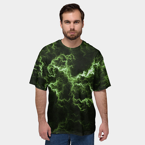 Мужская футболка оверсайз Lightning green glow / 3D-принт – фото 3