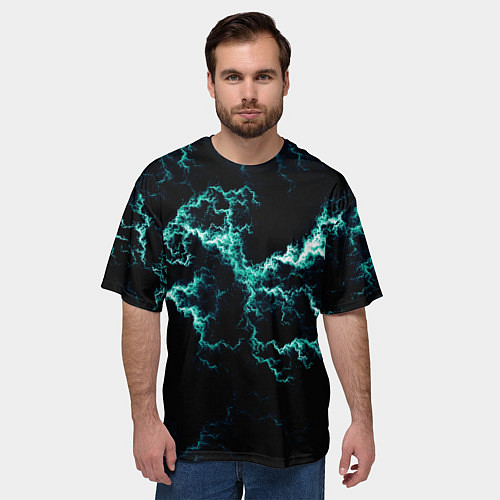 Мужская футболка оверсайз Lightning light blue glow / 3D-принт – фото 3
