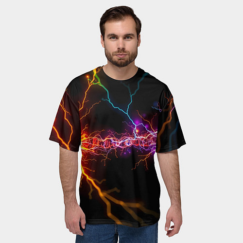 Мужская футболка оверсайз Две неоновые вспышки / 3D-принт – фото 3