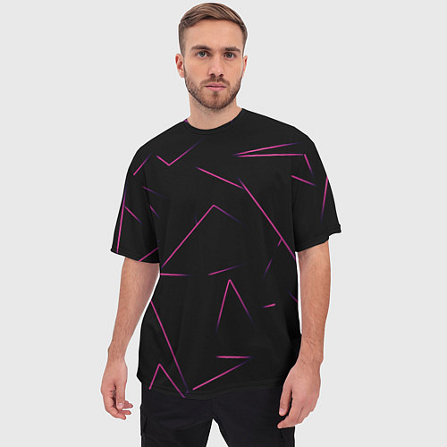 Мужская футболка оверсайз Color pink line / 3D-принт – фото 3