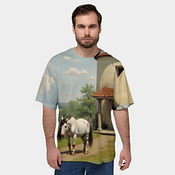 Футболка оверсайз мужская Старый домик и лошадь, цвет: 3D-принт — фото 2