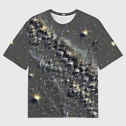 Футболка оверсайз мужская Тёмный серый абстракция звёзды, цвет: 3D-принт