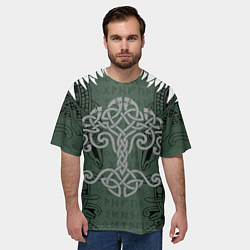 Футболка оверсайз мужская Древние руны и древо жизни с крыльями, цвет: 3D-принт — фото 2
