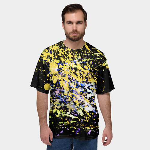 Мужская футболка оверсайз Желто синяя краска на черном / 3D-принт – фото 3
