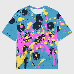 Футболка оверсайз мужская Брызги краски розовой желтой и темно синей, цвет: 3D-принт