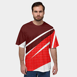 Футболка оверсайз мужская Красно-белый абстрактный с полосами, цвет: 3D-принт — фото 2