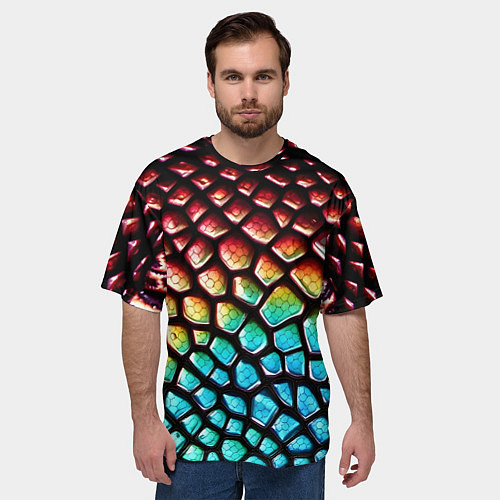Мужская футболка оверсайз Макро кожа дракона / 3D-принт – фото 3