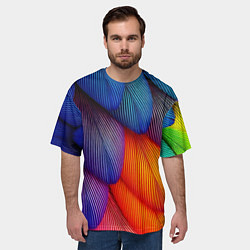 Футболка оверсайз мужская Радужные перья попугая, цвет: 3D-принт — фото 2