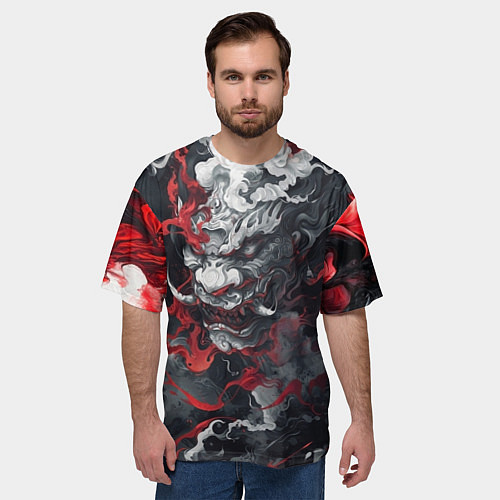 Мужская футболка оверсайз Японский дракон в дыму / 3D-принт – фото 3
