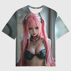 Футболка оверсайз мужская Девушка с розовыми волосами в наушниках, цвет: 3D-принт