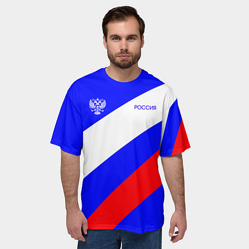 Мужская футболка оверсайз Россия с гербом и цветами флага / 3D-принт – фото 3