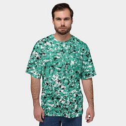 Футболка оверсайз мужская Бирюзовый с чёрно-белыми пятнами, цвет: 3D-принт — фото 2
