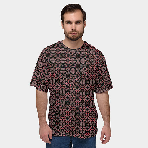Мужская футболка оверсайз Чёрный с красным узор паттерн / 3D-принт – фото 3