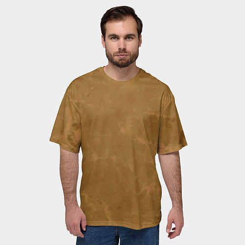 Мужская футболка оверсайз Светлый оливково-коричневый однотонный текстурный / 3D-принт – фото 3
