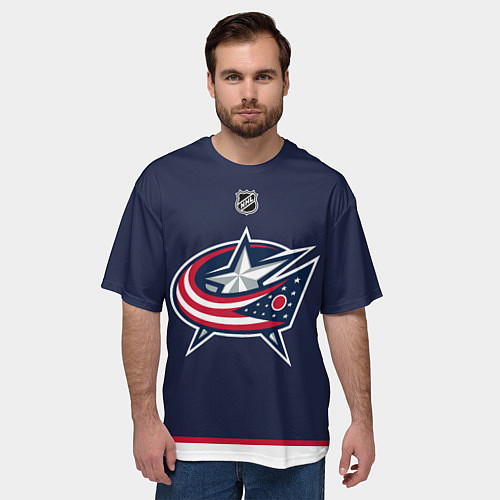 Мужская футболка оверсайз Columbus Blue Jackets - NHL team / 3D-принт – фото 3