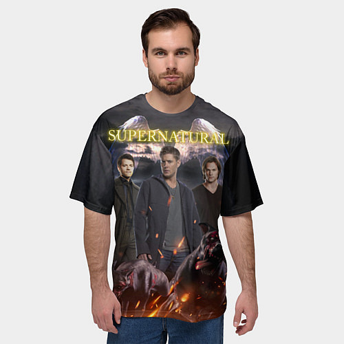 Мужская футболка оверсайз Supernatural - true hunters / 3D-принт – фото 3
