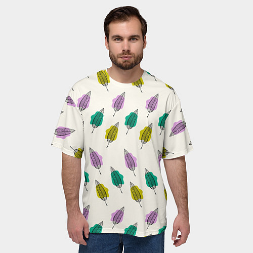 Мужская футболка оверсайз Листья на пятнах / 3D-принт – фото 3