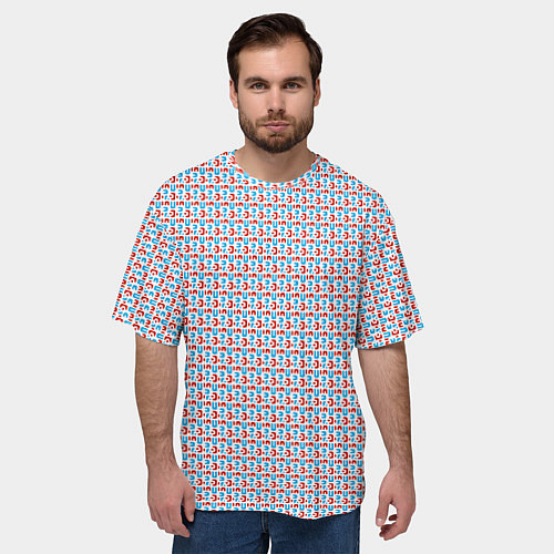 Мужская футболка оверсайз Красно-синие фигуры на белом фоне / 3D-принт – фото 3