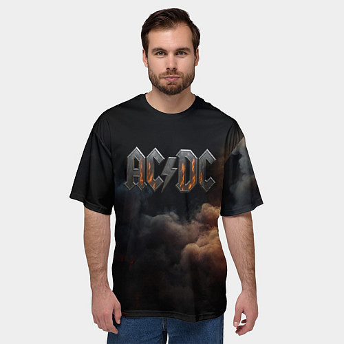 Мужская футболка оверсайз ACDC металлический лого / 3D-принт – фото 3