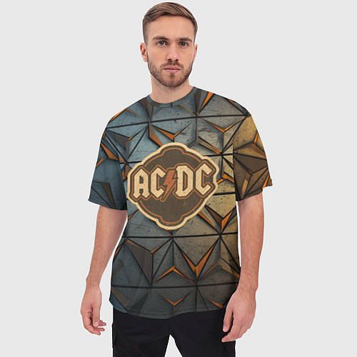 Мужская футболка оверсайз ACDC винтажный логотип / 3D-принт – фото 3