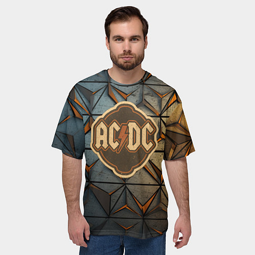 Мужская футболка оверсайз ACDC винтажный логотип / 3D-принт – фото 3