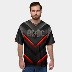 Футболка оверсайз мужская ACDC лого из металла на черно-красной текстуре, цвет: 3D-принт — фото 2