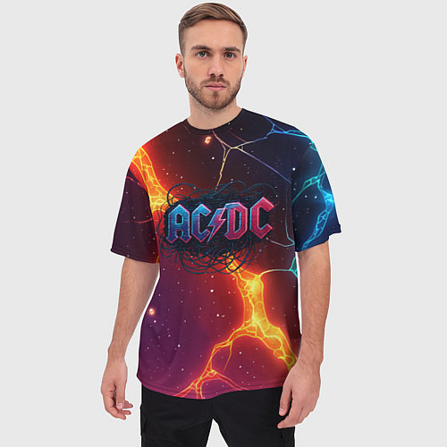 Мужская футболка оверсайз ACDC логотип в градиенте / 3D-принт – фото 3