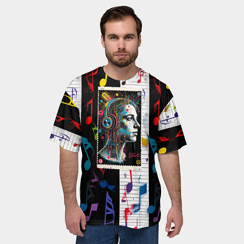 Мужская футболка оверсайз История развития звуковых носителей на марках / 3D-принт – фото 3