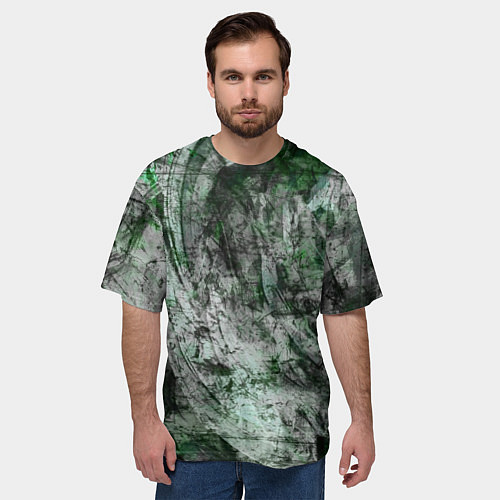 Мужская футболка оверсайз Абстракция - grey emerald rock / 3D-принт – фото 3