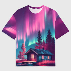 Футболка оверсайз мужская Лиловое сияние над лесом, цвет: 3D-принт