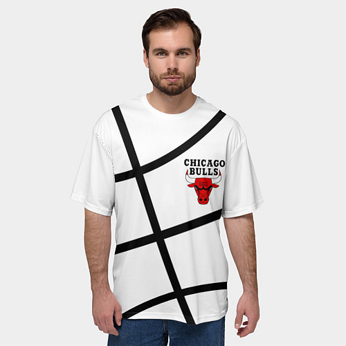 Мужская футболка оверсайз Чикаго Буллз на белом фоне / 3D-принт – фото 3