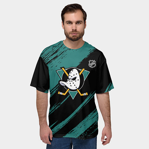 Мужская футболка оверсайз Анахайм Дакс - зеленая краска / 3D-принт – фото 3