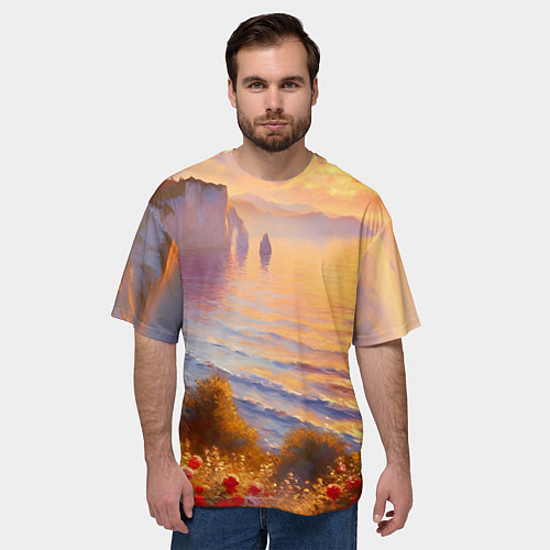 Мужская футболка оверсайз Рассветный залив / 3D-принт – фото 3