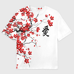 Футболка оверсайз мужская Сакура с иероглифом Любовь, цвет: 3D-принт