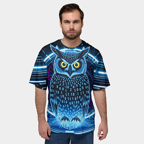 Мужская футболка оверсайз Виртуальный филин / 3D-принт – фото 3