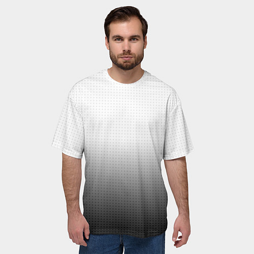 Мужская футболка оверсайз Из белого в чёрный градиент с точками / 3D-принт – фото 3
