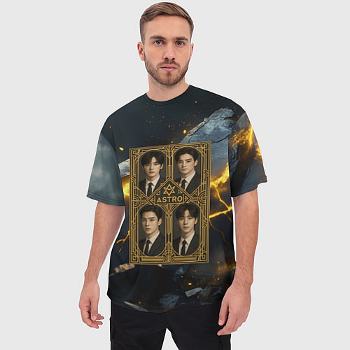 Мужская футболка оверсайз Astro в золотой рамке / 3D-принт – фото 3