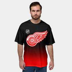 Футболка оверсайз мужская Детройт Ред Уингз - градиент, цвет: 3D-принт — фото 2