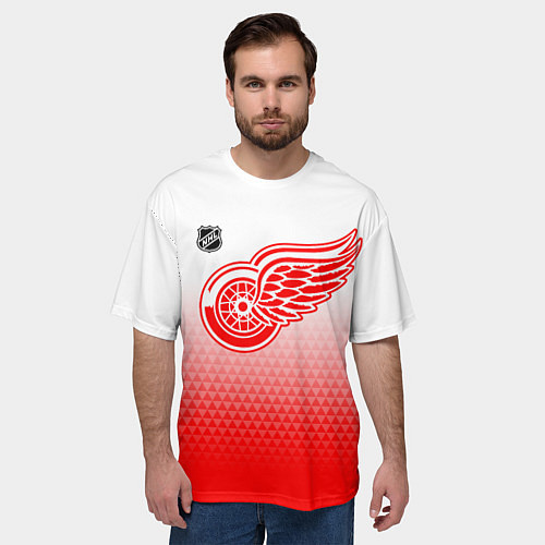 Мужская футболка оверсайз Детройт Ред Уингз - красно белый градиент / 3D-принт – фото 3