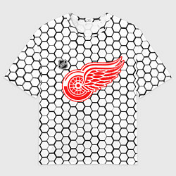 Футболка оверсайз мужская Детройт Ред Уингз - белые соты, цвет: 3D-принт