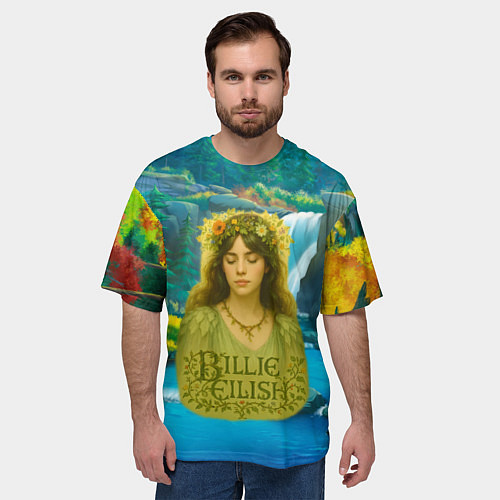 Мужская футболка оверсайз Билли Айлиш на фоне природы / 3D-принт – фото 3