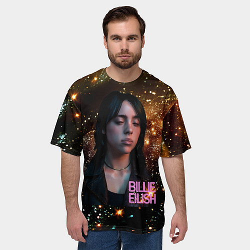 Мужская футболка оверсайз Билли Айлиш с блестками на фоне / 3D-принт – фото 3