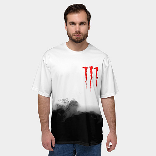 Мужская футболка оверсайз Monster energy splash smoke / 3D-принт – фото 3