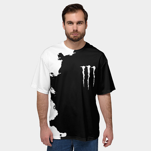 Мужская футболка оверсайз Monster energy краски белые / 3D-принт – фото 3