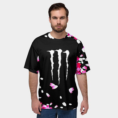 Мужская футболка оверсайз Monster energy sakura / 3D-принт – фото 3